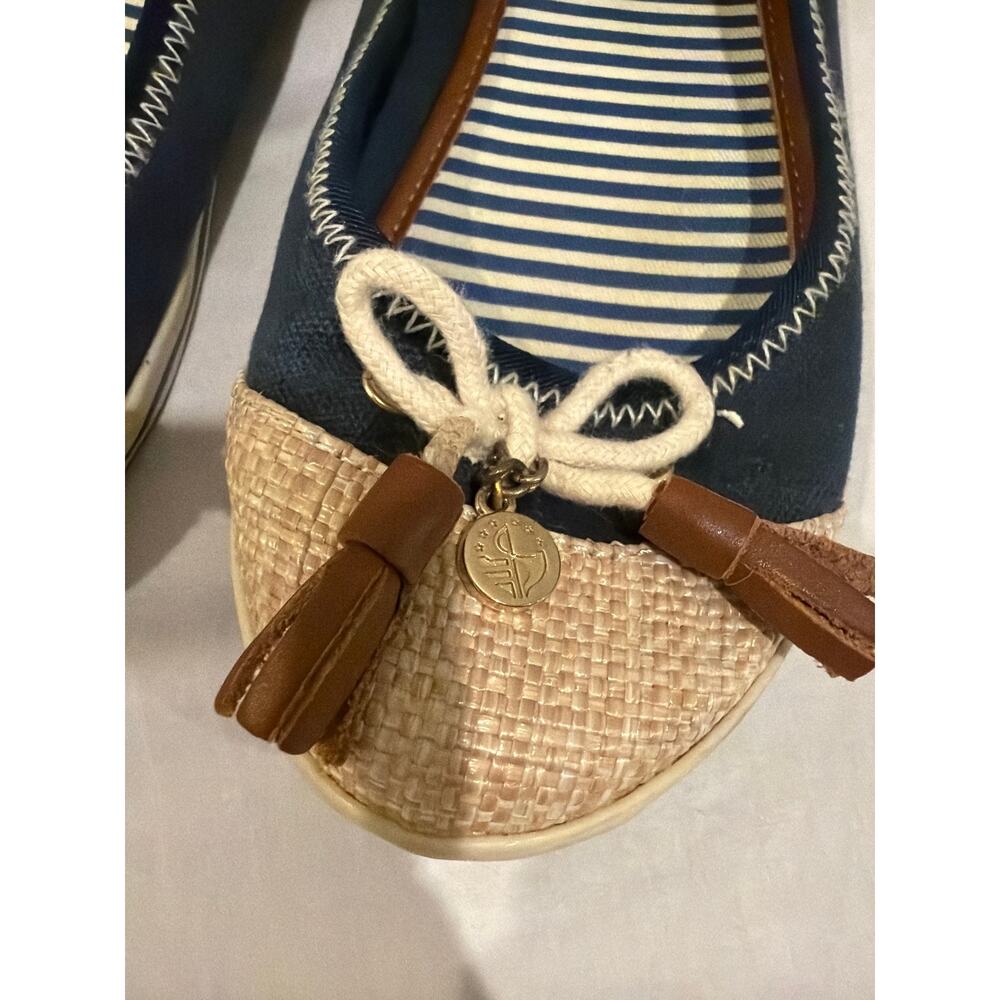 Sebago Womens Ballet Flats Size 8 Navy Raffia Cap Toe Nautical Bow Comfort - Picture 6 of 8